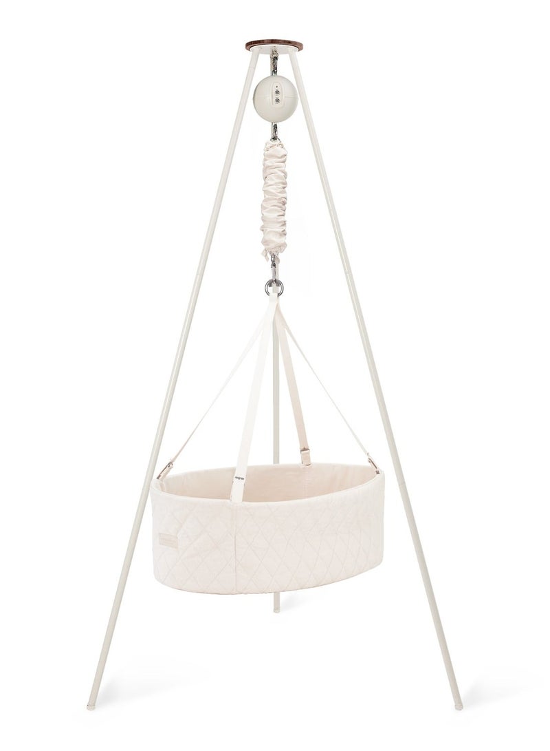 مونبون مجموعة نوم الأطفال الكلاسيكية من مونبون - سرير بيضاوي عضوي للنوم | يتضمن محرك بلوتوث وحامل ثلاثي القوائم | تصميم دنماركي لنوم أفضل للطفل (لون طبيعي، حامل ثلاثي القوائم أبيض) - Image 1